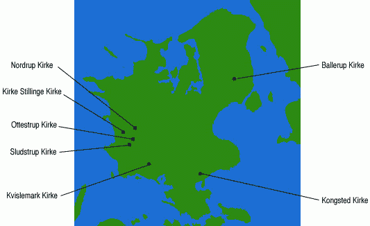 Kort over Kongstedmalerens udsmykninger